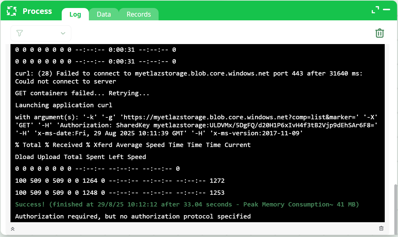 Run Log — AzureStorageListContainers