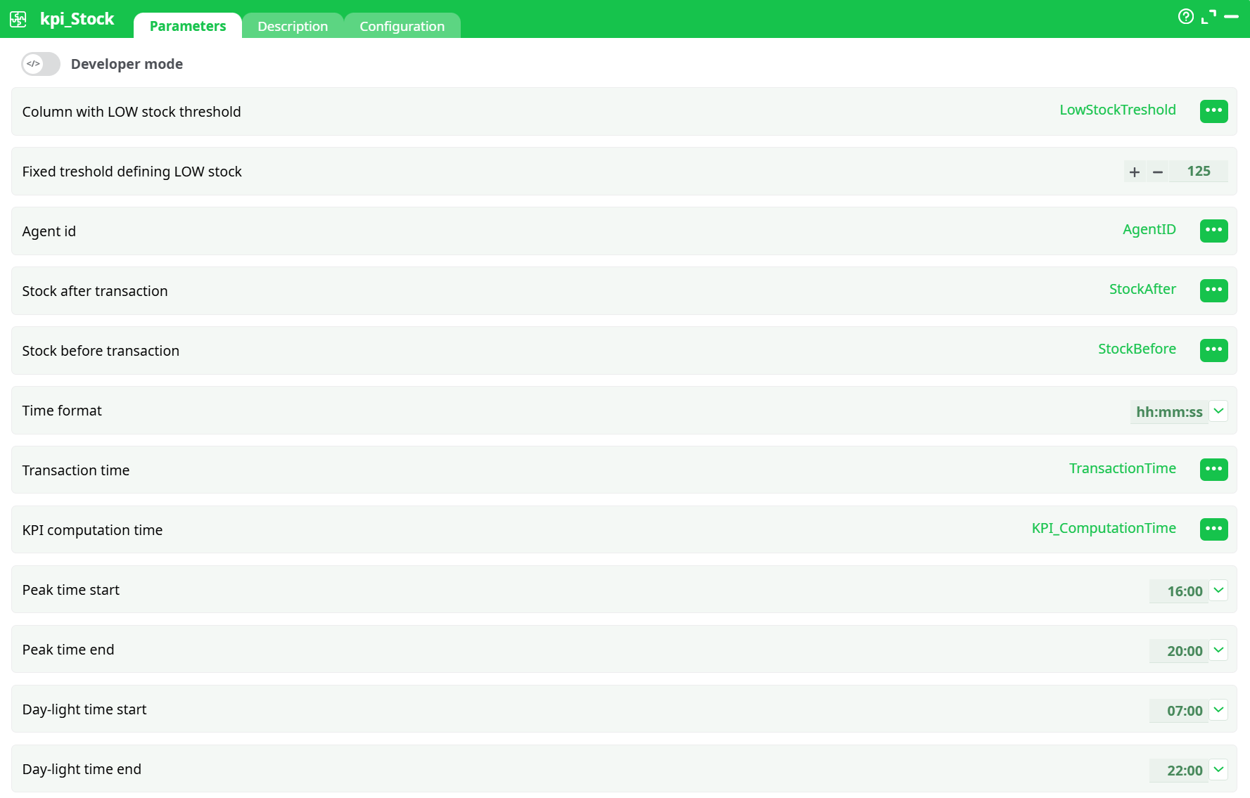Kpi_Stock Parameters
