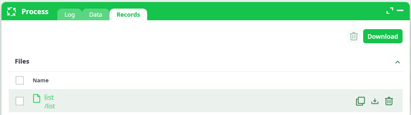 Records tab with list file
