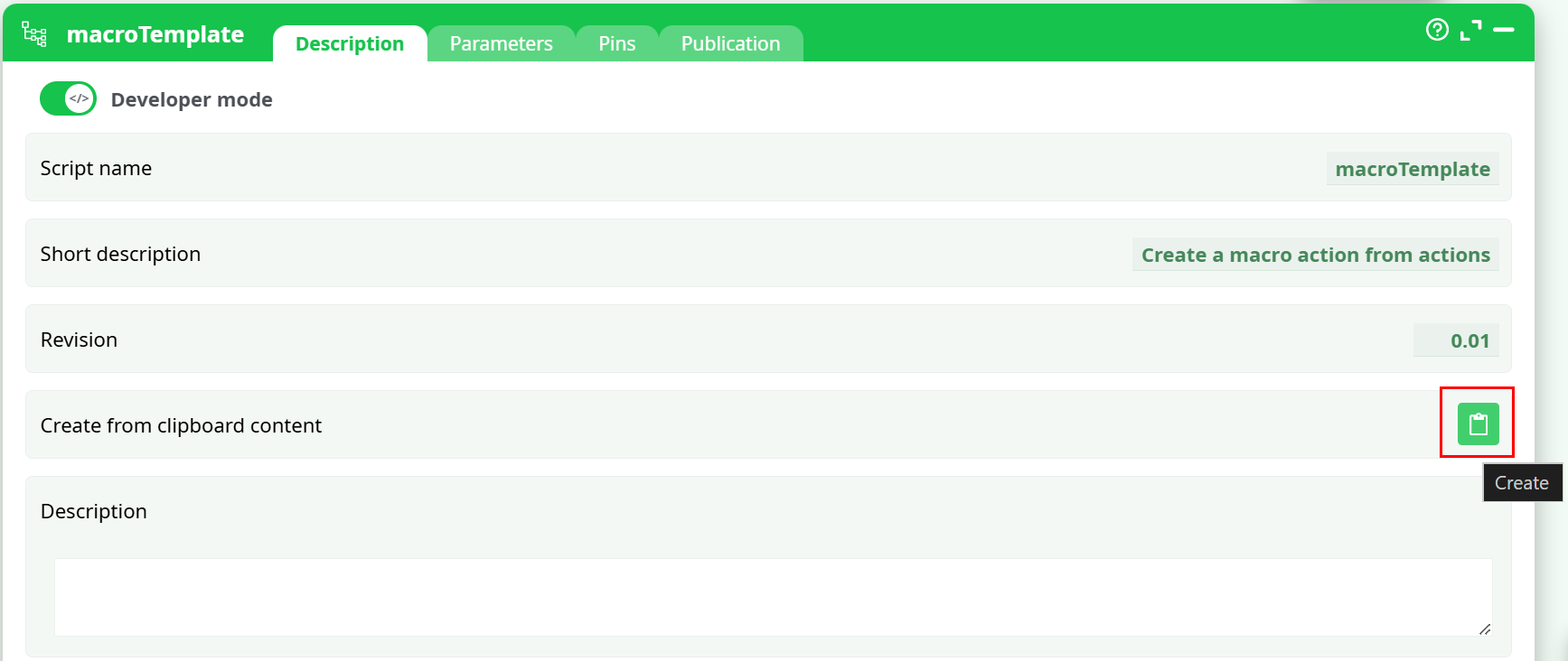 Description — Create from clipboard content