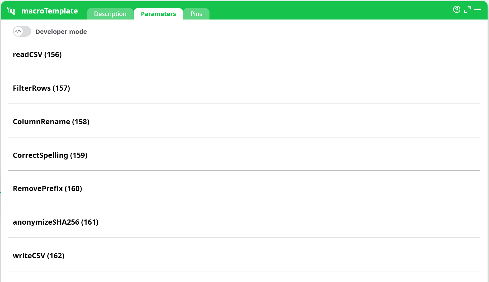 Parameters — inner action groups