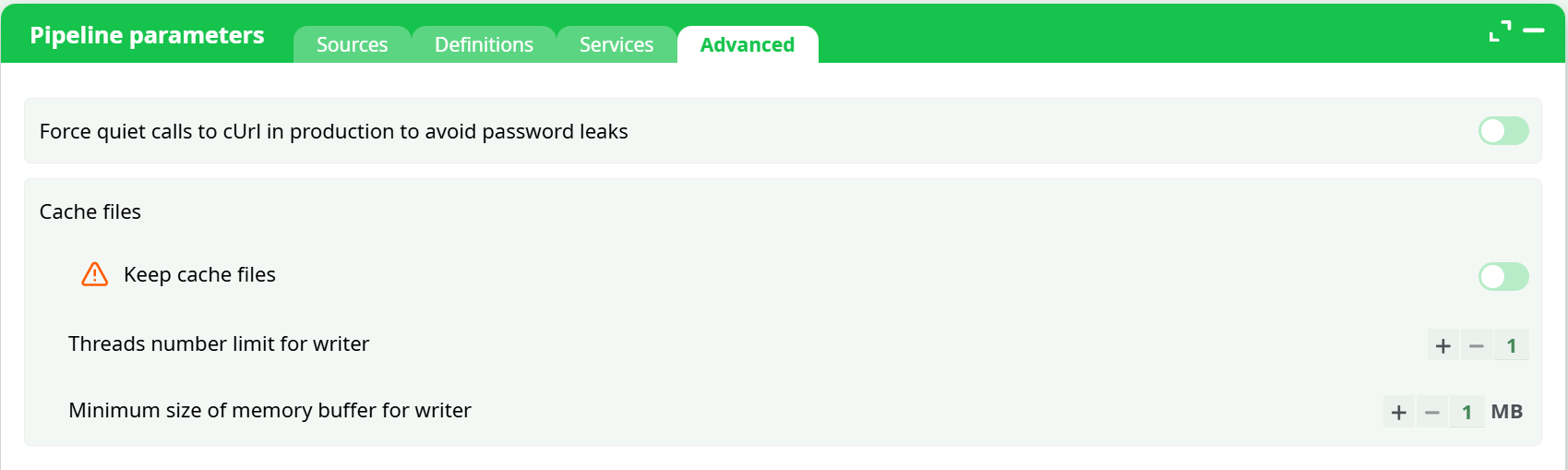 Pipeline parameters - Advanced tab