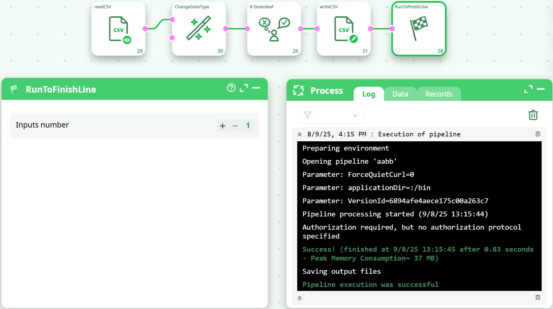 Pipeline log success