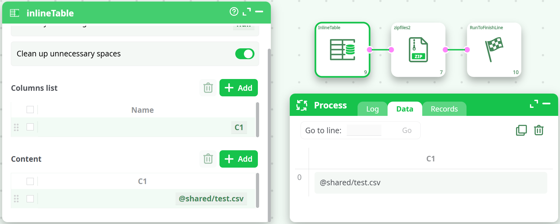InlineTable with column C1 listing file paths