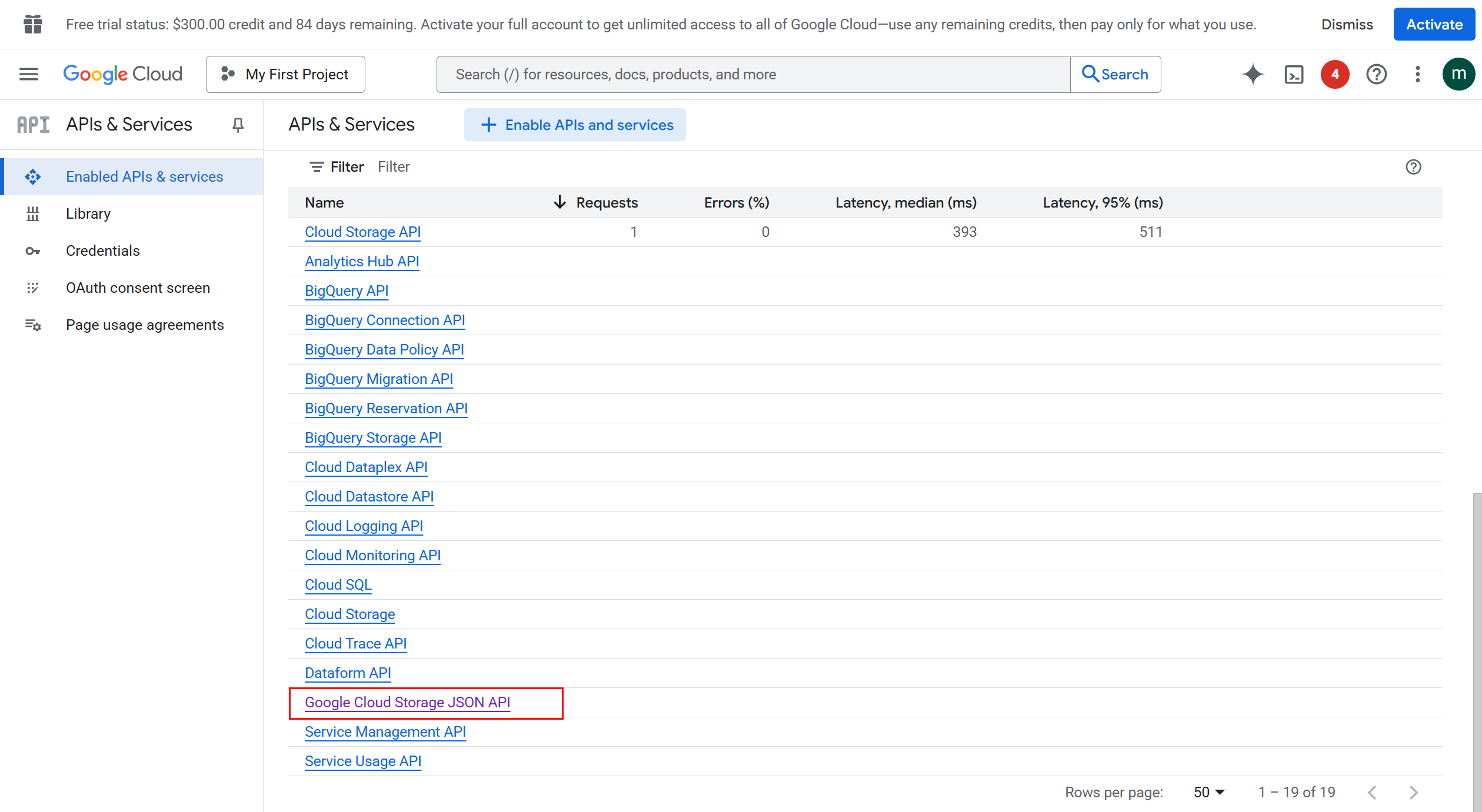 Enable Cloud Storage JSON API